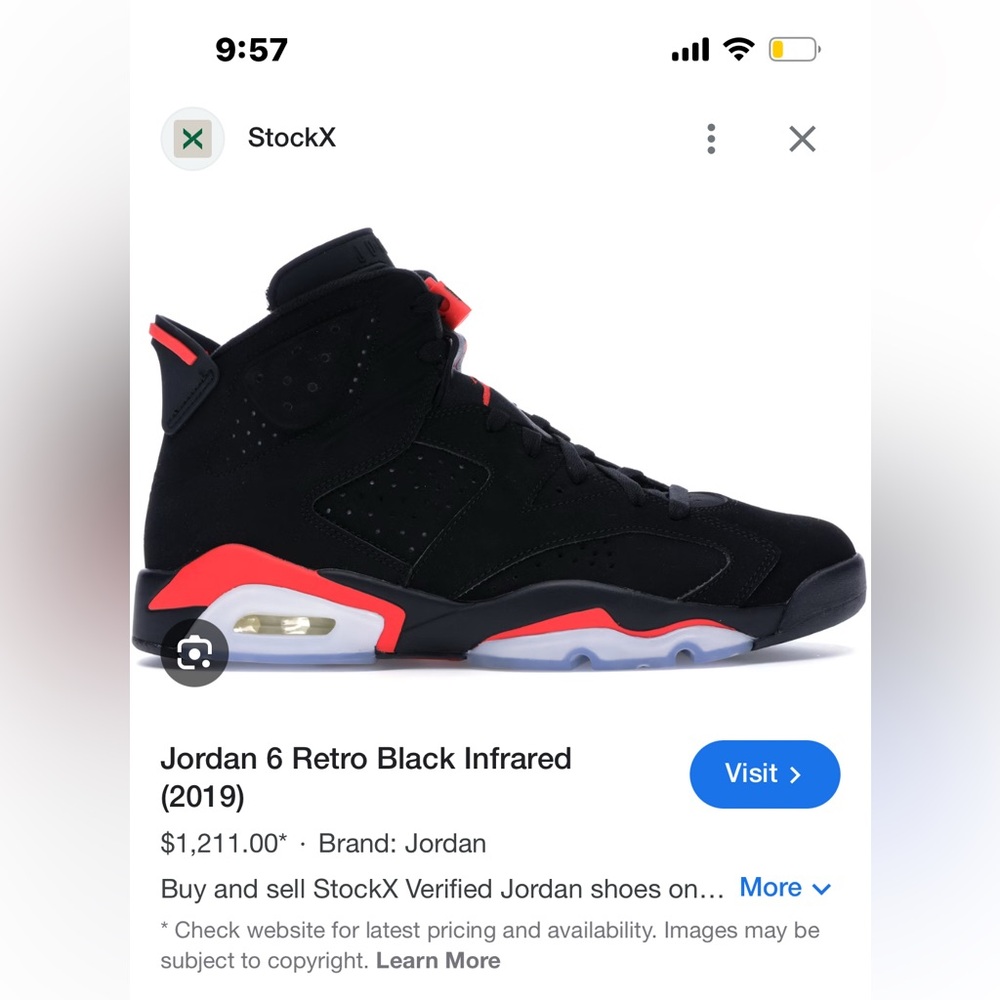 Jordan 6 Retro Black Infrared size men’s 9